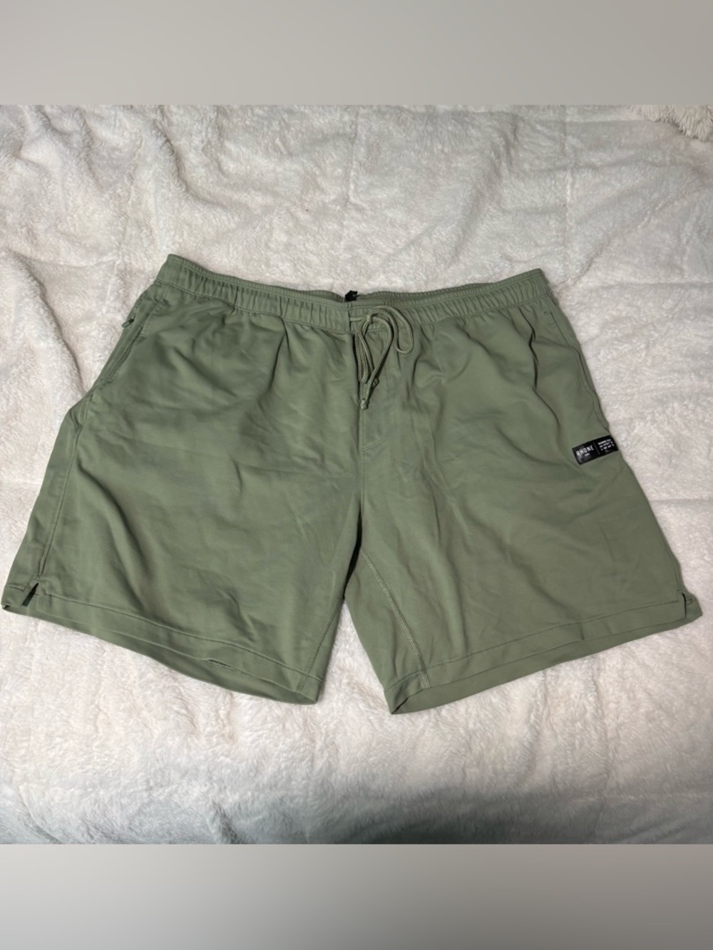 RHONE Olive Green Athletic Active Workout Drawstring Shorts with Pockets